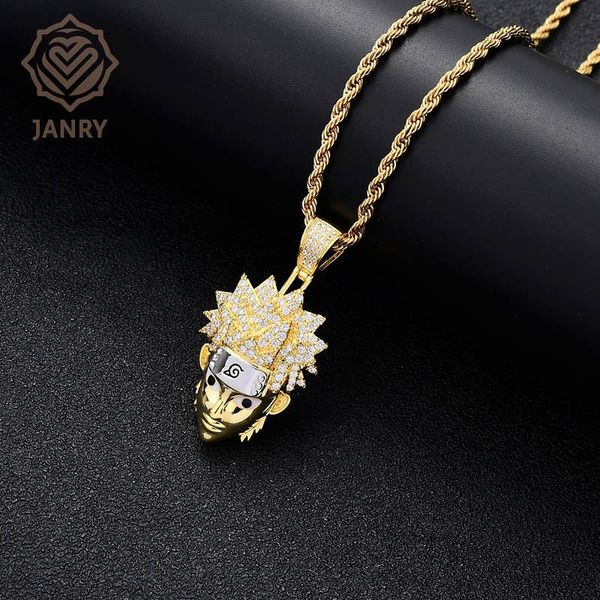 

charms janry hip-hop micro-inlaid zircon movie man pendant necklace gold color with 60cm stainless steel rope chain for women, Bronze;silver