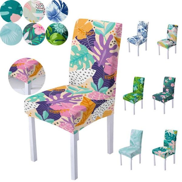 

leaf floral printed dinning chair cover stretch polyester anti-dirty protective for home el wedding banquet covers
