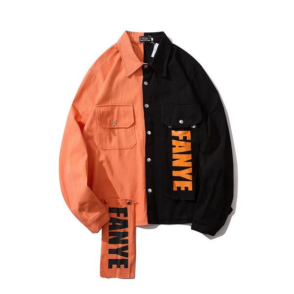 

men's jackets ewq / 2021 spring fashion clothing personality hit color letter patchwork loose denim for male and female a271, Black;brown