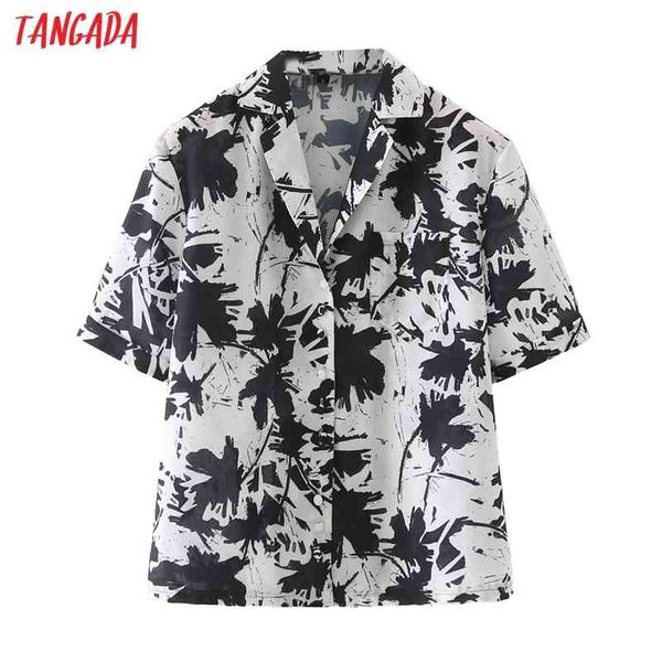 

women retro leaves print chiffon short sleeve summer chic female shirt 5x17 210416, White
