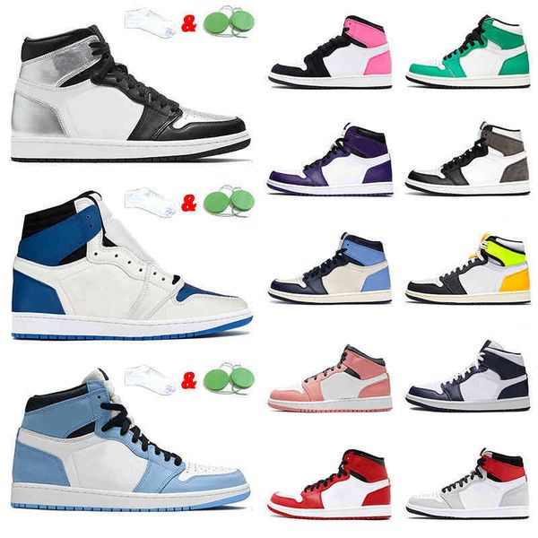 

jumpman 1 1s basketball shoes sneakers light smoke obsidian grey silver toe university blue retro paint drip men women trainers