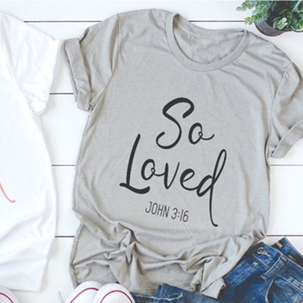 

fashion t shirt women's so loved john letter casual short sleeve, White