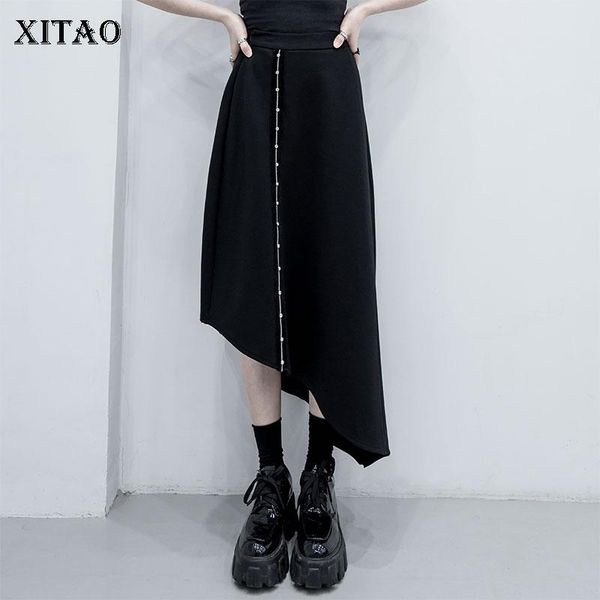 

skirts xitao irregular black skirt elegant elastic waist small fresh 2021 spring high casual loose xj3794