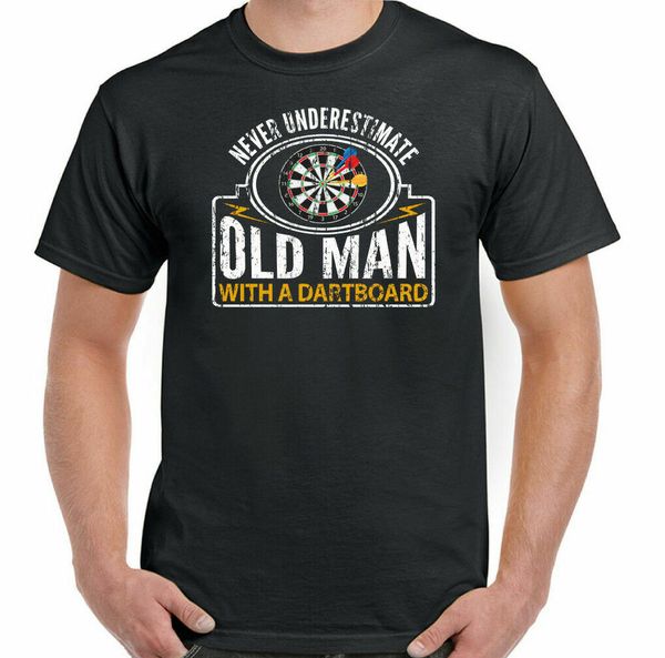 

darts t-shirt never underestimate of old man with a dartboard mens funny, White;black