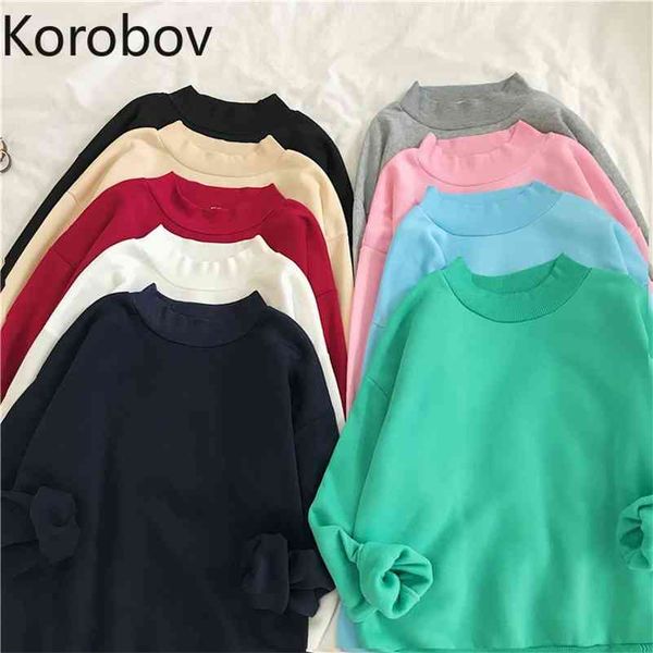 

korobov streetwear autumn winter women hoodies korean long sleeve preppy style female sweatshirts harajuku outwear 210430, Black