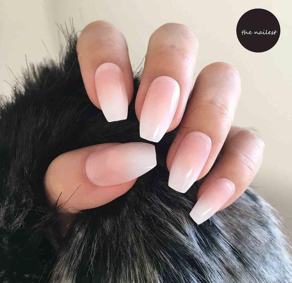 

false nails ombre coffin nep nagels short french fake ballerina gradient press on takma tirnak with faux ongles autocollant, Red;gold