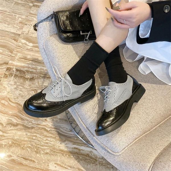 

dress shoes pxelena retro british derby woman wingtip fretwork punk gothic loafers lace up oxfords ladies round toe chunky low heels, Black