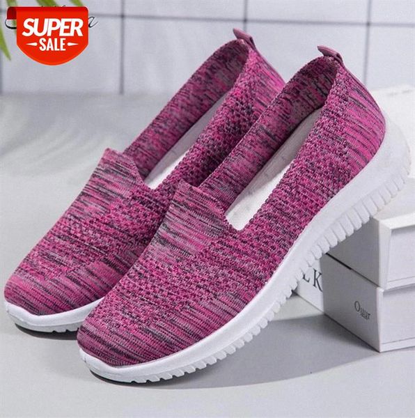 

2020 new women spring sneakers knitted mesh vulcanized shoes casual slip on flat soft walking footwear zapatos de mujer #re3o