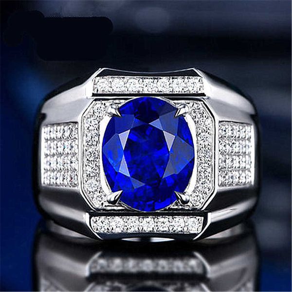 Anelli da uomo Crystal Open Diamond Anello blu placcato con oro bianco 18 carati intarsiato colorato gruppo di diamanti pieni da uomo Lady Cluster Styles Band