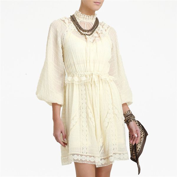 

summer autumn see through lace stand collar lantern long sleeve fashion fit and flare shirt women es, Black;gray