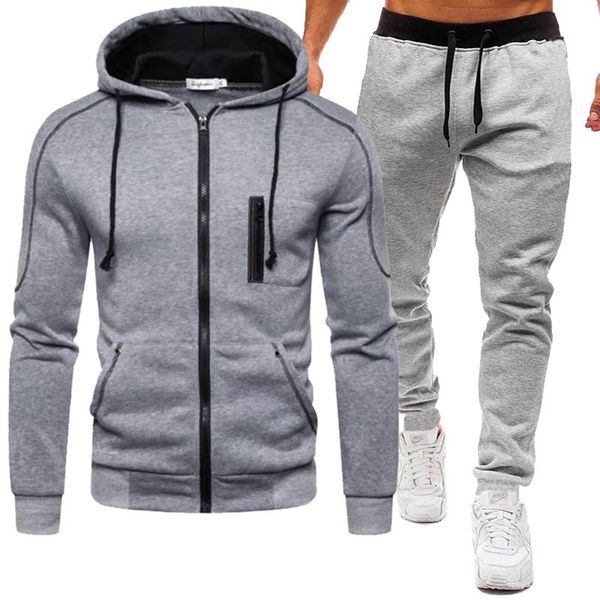 

men's tracksuits 2021 tracksuit men clothing jacket+pant two pieces sets chandal hombre marca sportswear male hooded sweatshirts, Gray