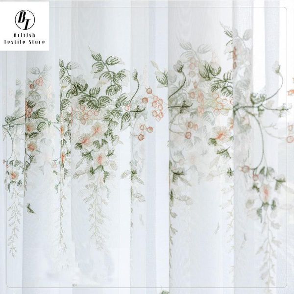 

curtain & drapes floral embroidered tulle window curtains for bedroom korean sheer voile livingroom treatments kitchen cortinas decor