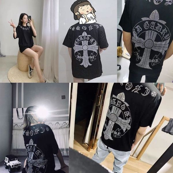 

summer 2021 short sleeve pressed brick croxine loose couple t-shirt casual solid color men's fashion, White;black