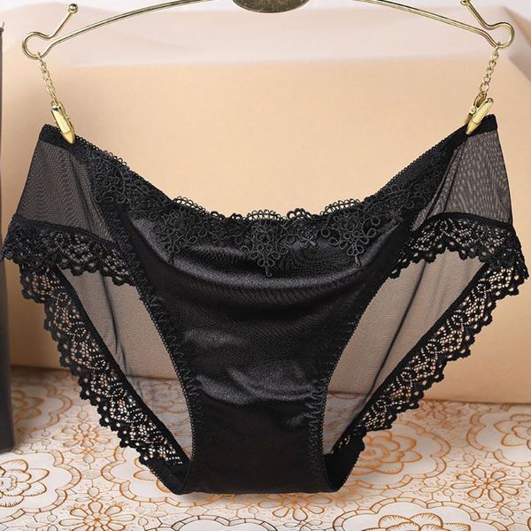 

women's panties underwear lace low-waist female briefs see through underpants for lady solid color lingerie mesh lenceria, Black;pink