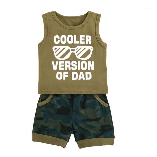 

2pcs baby boy summer outfits funny letter print sleeveless camouflage shorts set clothing sets, White