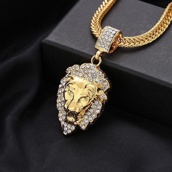 

new hip hop necklace with diamond lion head for men's neutral gold plated hiphop pendant, Silver