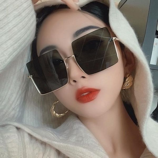 

outdoor eyewear 2021oversized square sun glasses semi-rimless sunglasses women retro men fashion half metal frame streetwear uv400 gafas