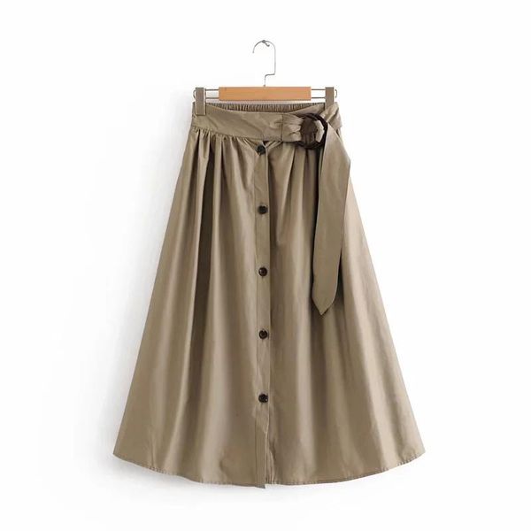 

skirts autumn black women 2021 single breasted korean elegant button high waist skirt female belt khaki faldas mujer moda