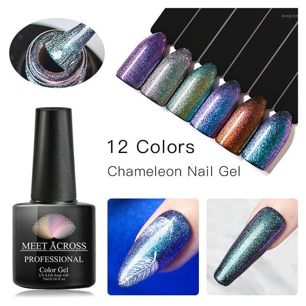 

across 7ml chameleon gel nail polish long lasting holographic glitter effect art lacquer 12 colors1, Red;pink