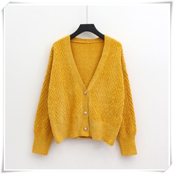 Mulheres Camisola de Inverno e Cardigans Estilo Coreano Curto Knit Poncos Chenille Chenille Warm Grossas Casaco 210430