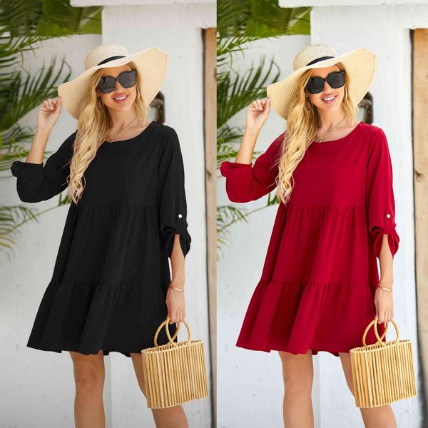 

2021 women's clothing dongguan spring and summer new fashion casual round neck stitched dress, White;black