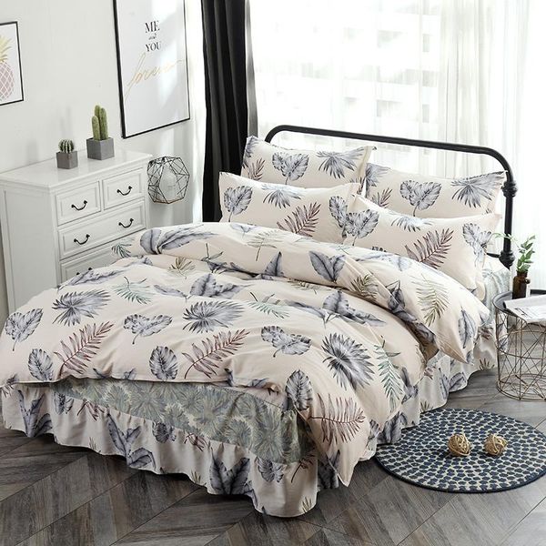

bedding sets 2021 leaves set cotton 4pcs twin full  king size duvet cover bed skirt pillow cases europe bedclothes quilt