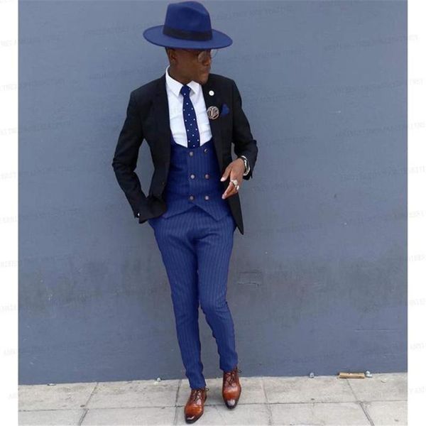 

men's suits & blazers est designs mens 3 pieces custom made groom wedding suit tuxedo slim fit blazer with double breasted striped vest, White;black