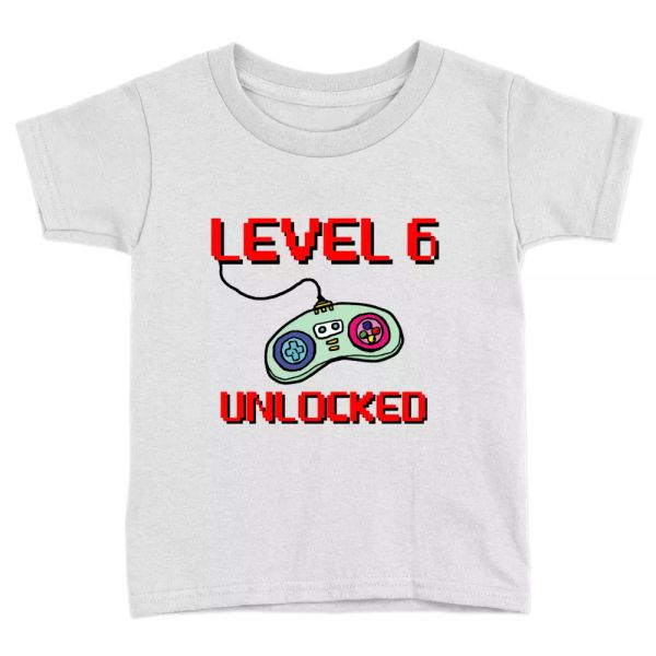 

level 6 kids t-shirt 6th birthday years old cute present top, White;black