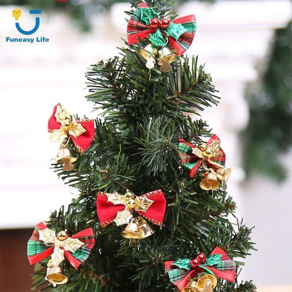 

christmas decorations 6pcs tree decoration hanging ornament mini bow with bells bowknot pendant year holiday party