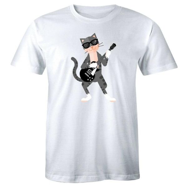 

men's t-shirts cool cat playing guitar with sunglasses t-shirt for men, White;black