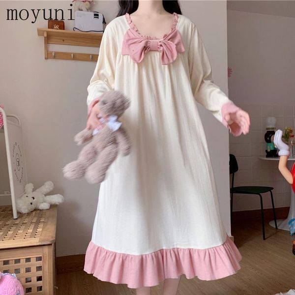 

casual dresses nightdress sweet bowknot square collar contrast color long sleeves loose homewear pajamas for women early autumn cute vintage, Black;gray