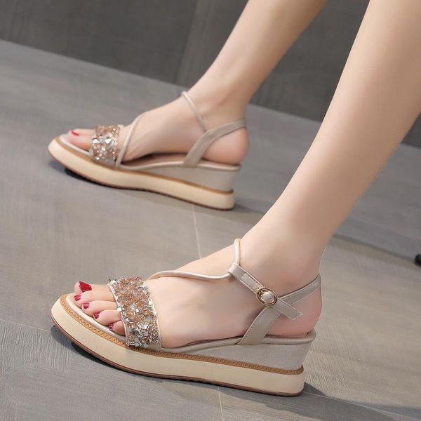 

fashion high heels women summer shoes elegant ladies brand footwear girls wedges sandals mujer zapatos dress, Black