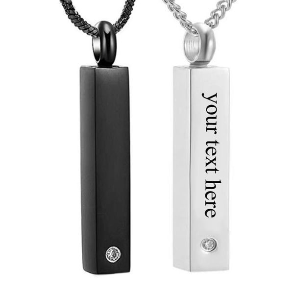 

pendant necklaces custom stainless steel vertical cubic bar container urn memorial necklace ash keepsake cremation jewelry hypoallergenic, Silver
