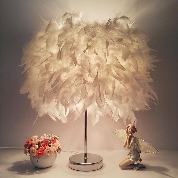 

table lamps feather lamp bedroom bedside e27 creative european style romantic simple warm wedding room night light nachtlampje