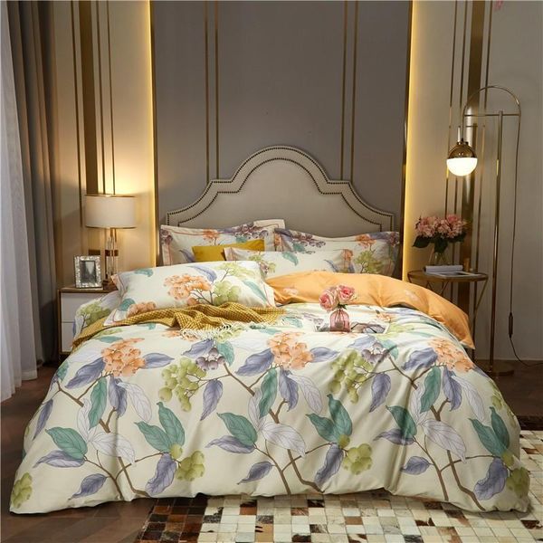 

bedding sets 100%cotton full  4pcs tropical leaves set duvet cover bed sheet pillow shams ultra soft breathable zipper core ties