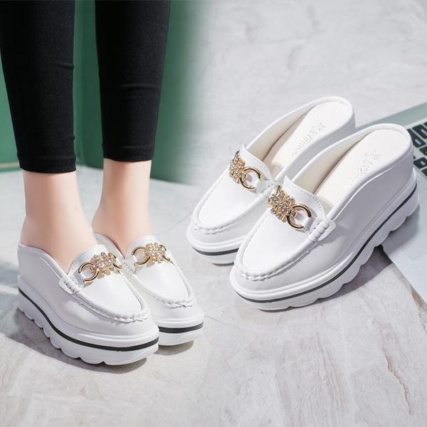 

slippers spring high-heeled women's slope with thick-soled half-drag inner-increasing platform sandals fashion shoes, Black