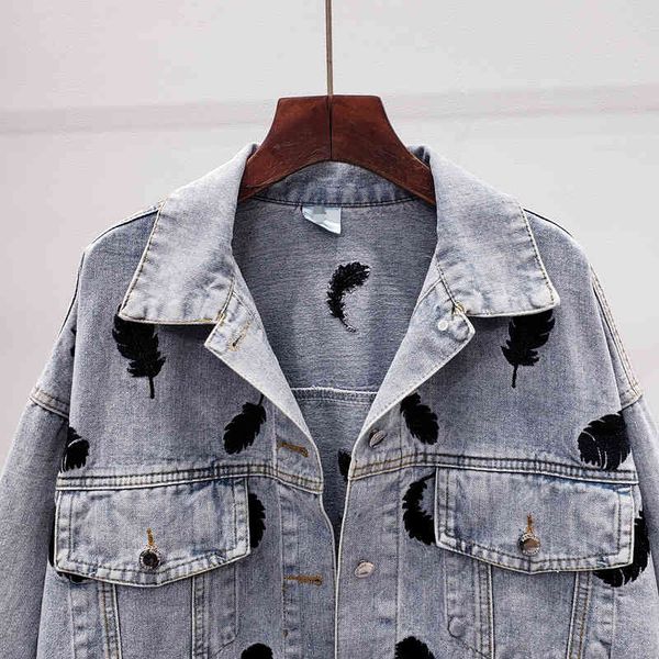 

women's jackets female feather-embroidered jean jacket, spring bomber jacket chic for women jrsa, Black;brown