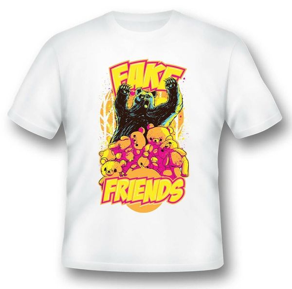 

fake friends bear teddy black or white tee shirt, White;black