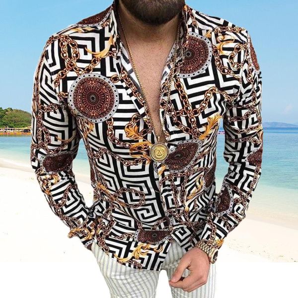 

chemisier blusa European American men's long sleeve shirt casual printed shirts plus size XL 2xl 3xl blouse, White;black