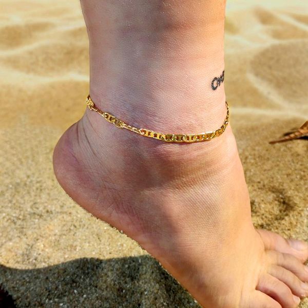 

anklets fashion simple metal flat chain anklet for women gold silver color summer beach mariner foot statement jewelry party gift, Red;blue
