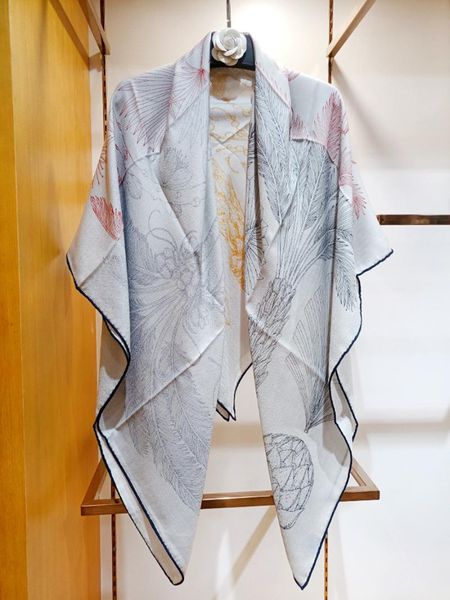 

scarves high-end elegant women exquisite artistic style palm print temperament versatile silk cashmere large square scarf shawl, Blue;gray