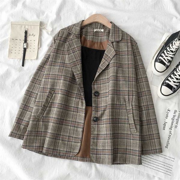

fashion suit plaid jacket spring and autumn women's korean version 211006, White;black