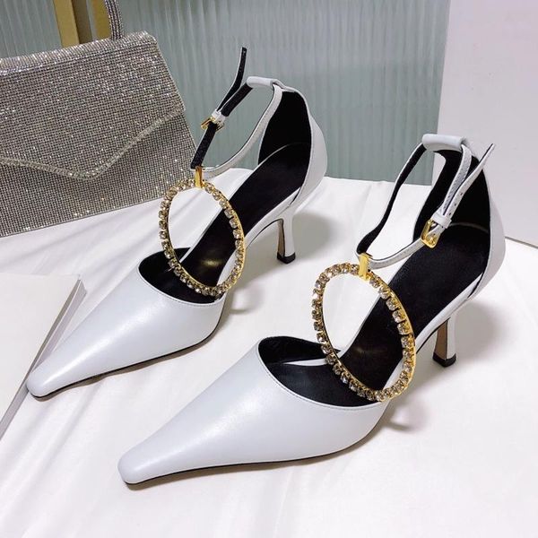 

dress shoes women summer female party sandals buckle chaussure ladies pointed toe sandalias high heels fashion crystal sandales, Black