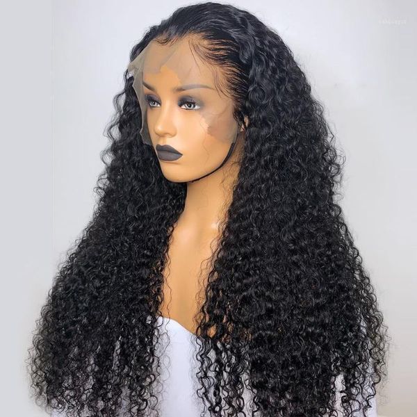 

alidiamond kinky curly wigs 150% density 13*4 lace front human hair for women pre plucked deep wave wig full mongolian hair1, Black;brown