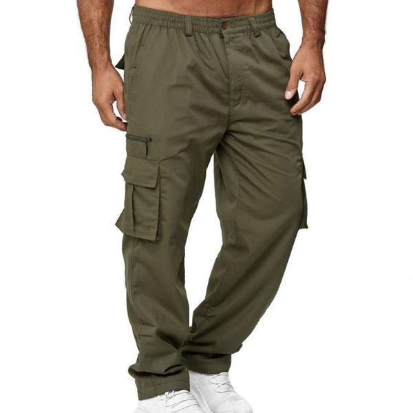 

men's pants streetwear stylish multi pockets outdoor cargo trousers solid color for work, Black