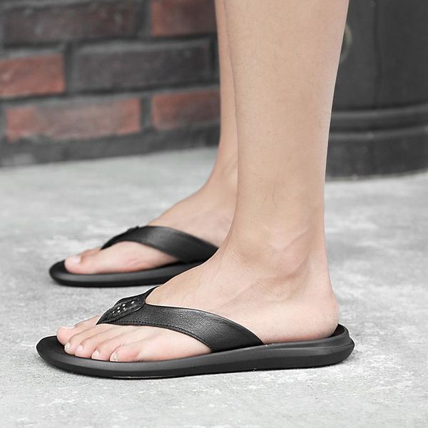 

slippers men's summer flip flops sandale ete homme sandalias for man sandals men leather big size sandal shoes, Black