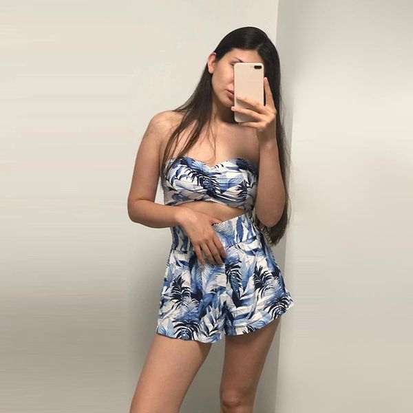 

women's tracksuits shorts suit tube cool ins printing pleating 2021 summer for women comes with detachable strap, Gray