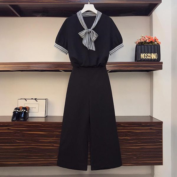 

summer large size two piece set and pants temperament stitching wide-leg suit fashion year-old female costume women's, White