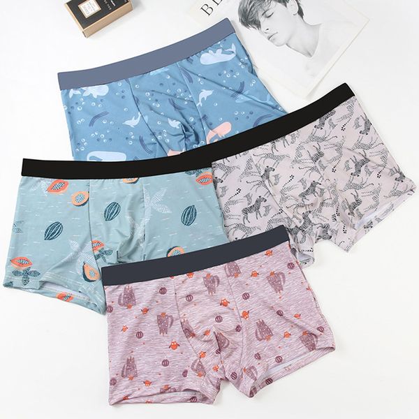 

men's underwear men's boxers pure cotton breathable trend print student youth loose boxer underpants, Black;white