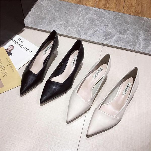 

dress shoes fashion pu leather medium high heels women pumps pointed toe work pump stiletto woman wedding office career elegant, Black